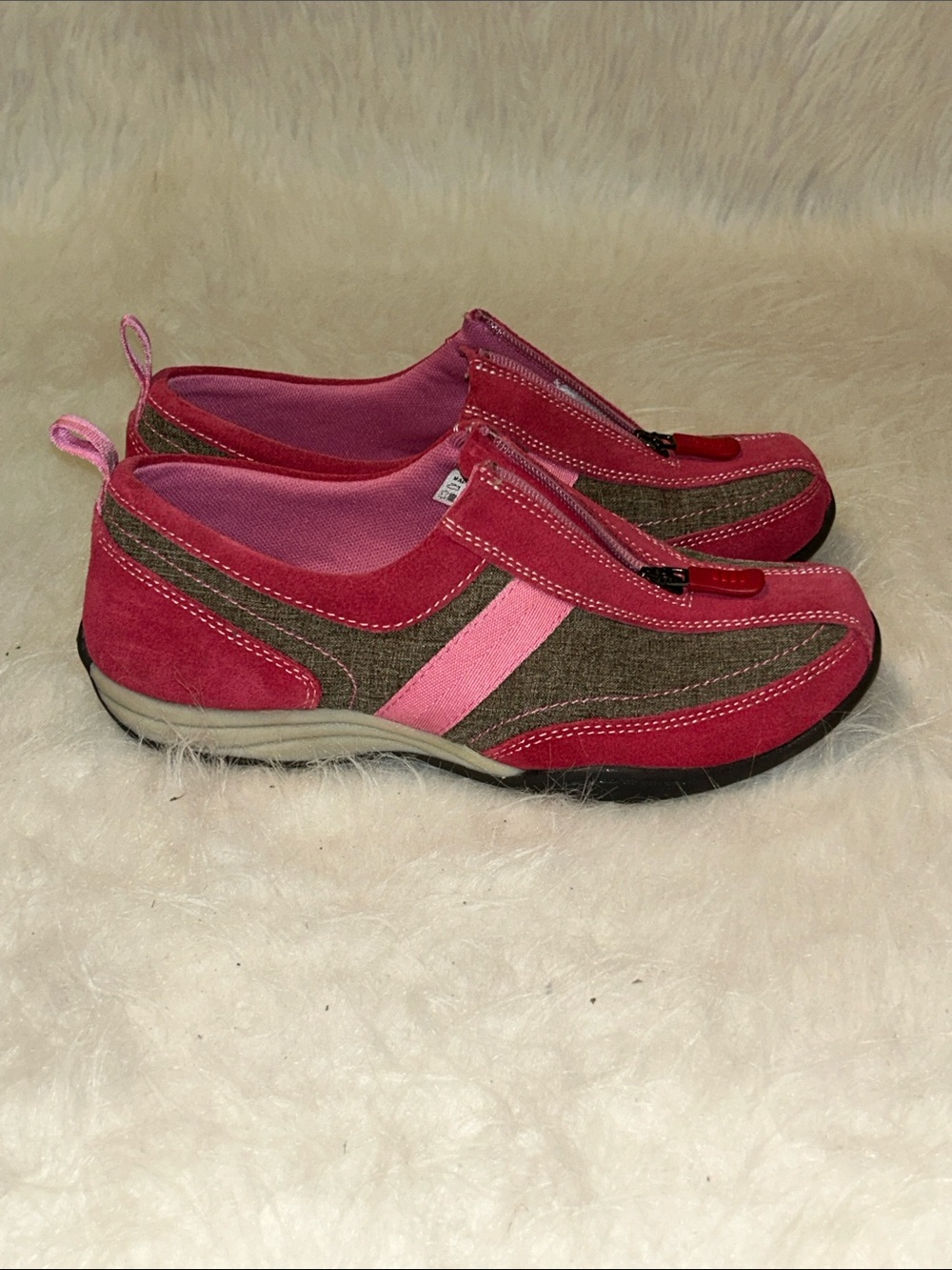 Lands' End Women's Pink and Olive Zip-Front Slip-On Sneakers - Picture 7 of 8